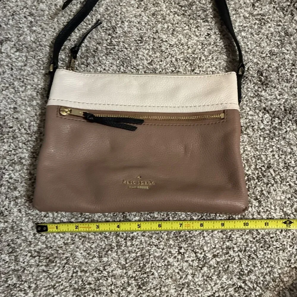 Kate Spade New York Jackson Zip Pebbled Leather Crossbody Bag Tan Cream Black